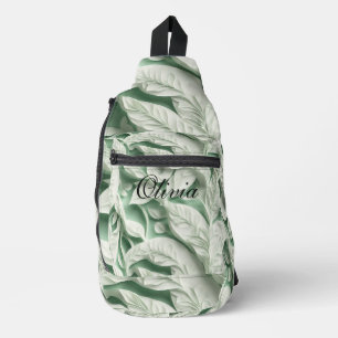 Elegant wit groen botanisch bladpatroon sling bag