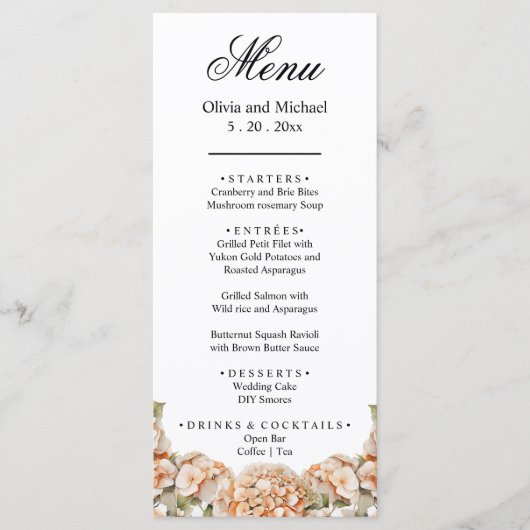 Elegant wit groen sinaasappel boho waterverf flora menu (Voorkant)