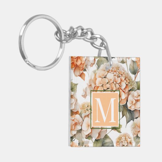 Elegant wit groen sinaasappel boho waterverf flora sleutelhanger (Voorkant Links)