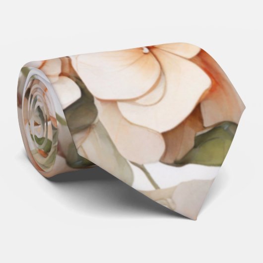 Elegant wit groen sinaasappel boho waterverf flora stropdas (Opgerold)