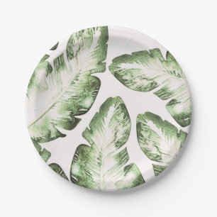 Elegant Wit Groen Tropisch Strand Bladeren Bruilof Papieren Bordje