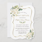 Elegant Wit Ivoor Bloem Goud Frame Zoete 16 Kaart (Voorkant)