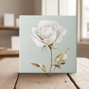 Elegant wit ivoor roos faux gold tegeltje