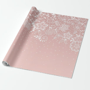 Elegant wit kant bloemen en confettienontwerp cadeaupapier
