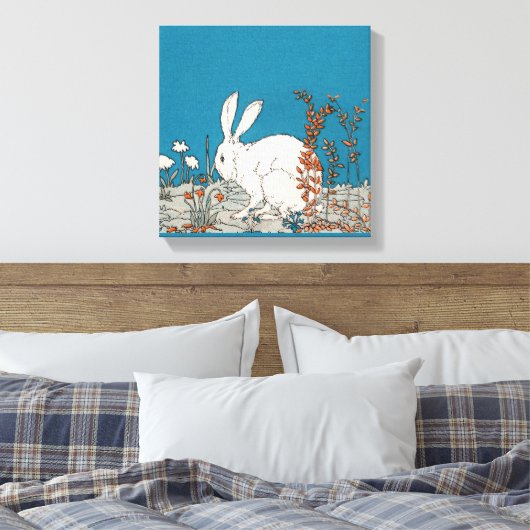 Elegant  wit konijn canvas afdruk (Insitu (Slaapkamer))