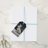 Elegant wit konijn Kerstmis besneeuwd bos Cadeaulabel (Met Touw)