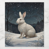 Elegant wit konijn Kerstmis besneeuwd bos Wijn Etiket (Enkel label)