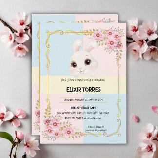 Elegant wit konijntje Baby shower Kaart