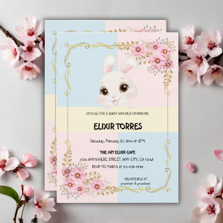 Elegant wit konijntje Baby shower Kaart