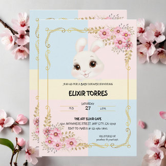 Elegant wit konijntje Baby shower Kaart