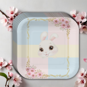 Elegant wit konijntje Baby shower Papieren Bordje