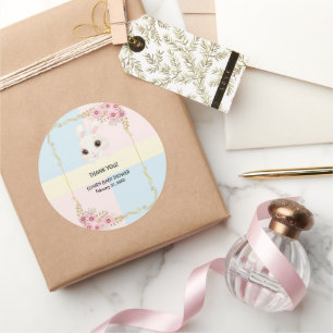 Elegant wit konijntje Baby shower Ronde Sticker