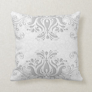 Elegant Wit & Lichtgrijs  Damasks & Lace Kussen