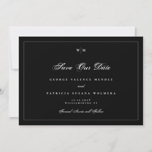 Elegant wit Lijst Monogram Classic Fotobruiloft Save The Date (Voorkant)