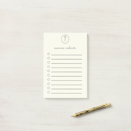 Elegant Wit Linnen & Bloem Logo Script Naam Post-it® Notes (Op bureau)