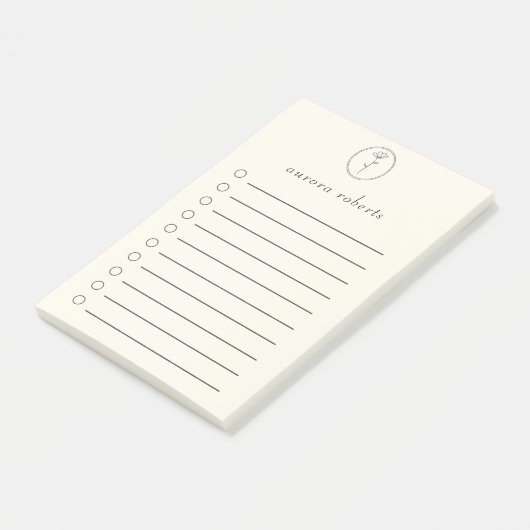 Elegant Wit Linnen & Bloem Logo Script Naam Post-it® Notes (Schuin)