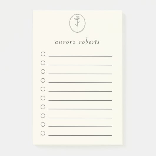Elegant Wit Linnen & Bloem Logo Script Naam Post-it® Notes (Voorkant)