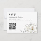 Elegant Wit Magnolia Bruiloft QR Code RSVP Kaartje (Voorkant)