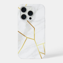 Elegant wit marmer & geometrisch goud Kintsugi iPhone 15 Pro Hoesje