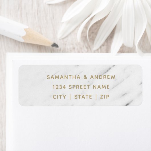 Elegant Wit Marmer & Goud Bruiloft Retouradres Etiket (Insitu)