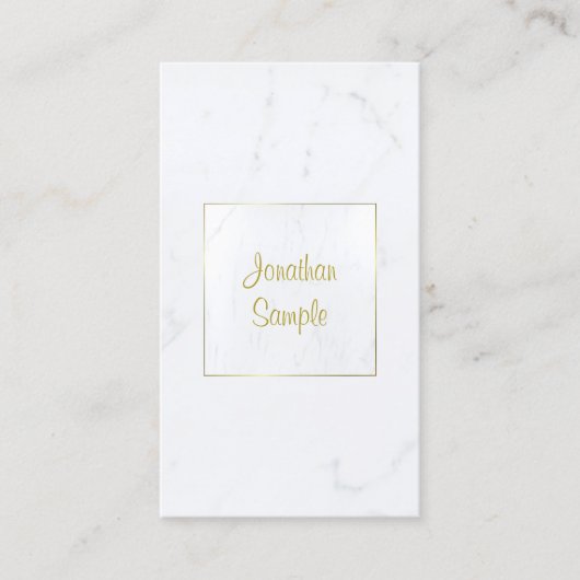 Elegant Wit Marmer Goud Script Luxe Plain Visitekaartje (Voorkant)