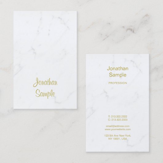 Elegant Wit Marmer Goud Script Luxe Plain Visitekaartje (Voorkant / Achterkant)