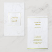Elegant Wit Marmer Goud Script Luxe Sjabloon Visitekaartje (Voorkant / Achterkant)