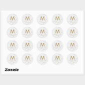 Elegant Wit Marmer & Gouden Folie Monogram Bruilof Ronde Sticker (Vel)