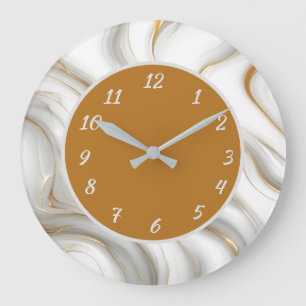 Elegant wit marmer & gouden wervel abstract grote klok