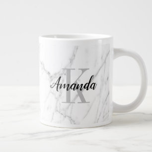 Elegant wit marmer monogram groot formaat extra grote beker