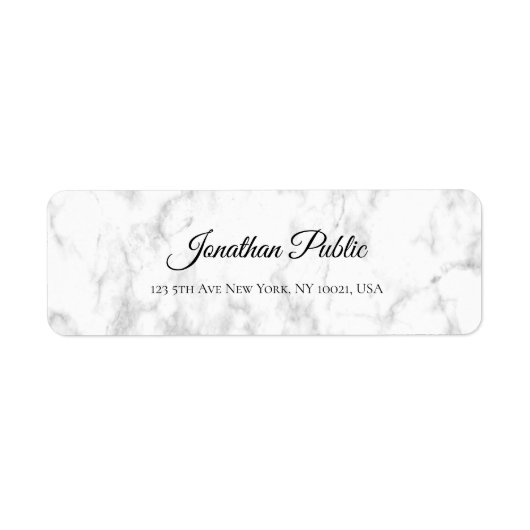 Elegant wit marmer script luxueus modern bovenaan etiket (Voorkant)