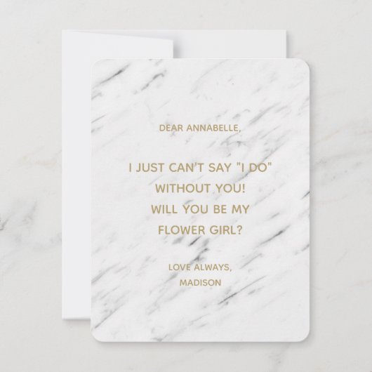 Elegant wit marmer zal je mijn Bloemenmeisje zijn Kaart (Achterkant)
