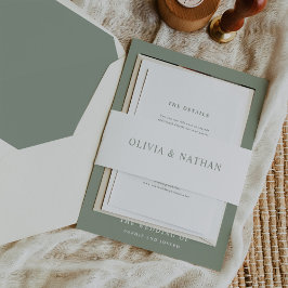 Elegant wit met Sage Green Text | Bruiloft Uitnodigingen Wikkel
