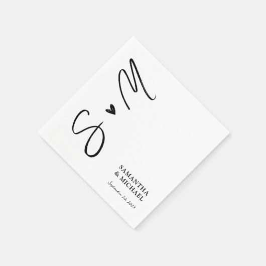 Elegant wit met zwarte aangepaste Initialen bruilo Servet (Hoek)