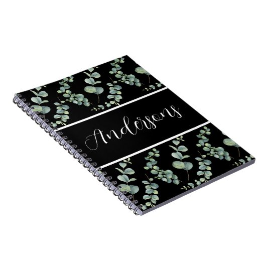 Elegant wit monogram en Waterverf eucalyptus Notitieboek (Rechterzijde)