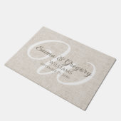 Elegant wit monogram in linnen deurmat (Schuin)