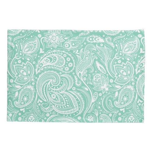 Elegant wit & munt bloemig paisley patroon kussensloop (Achterkant)