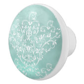Elegant wit op Blauwgroen Damask Keramische Knop (Rechts)