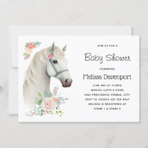 Elegant Wit Paard Boho Bloem Baby Shower Kaart