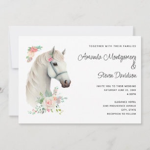 Elegant Wit Paard Boho Bloem Bruiloft Kaart