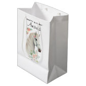 Elegant Wit Paard Boho Bloemen Verjaardag Medium Cadeauzakje (Voorkant Gekanteld)