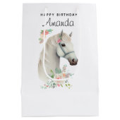 Elegant Wit Paard Boho Bloemen Verjaardag Medium Cadeauzakje (Achterkant)