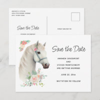 Elegant Wit Paard Boho Floral Save the Date