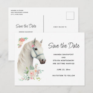 Elegant Wit Paard Boho Floral Save the Date Uitnodiging Briefkaart