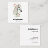 Elegant Wit Paard Boho Floral Vierkante Visitekaartje (Voorkant / Achterkant)