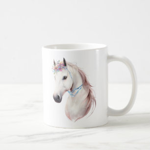 Elegant wit paard met bloemenkroon kunst print koffiemok