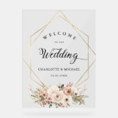 Elegant, wit, pastel, bloem, geometrische bruiloft acryl bord (Voorkant)