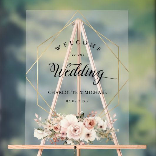 Elegant, wit, pastel, bloem, geometrische bruiloft acryl bord (Neutraal)