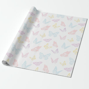 Elegant wit pastel roze blauwe vlinder patroon cadeaupapier