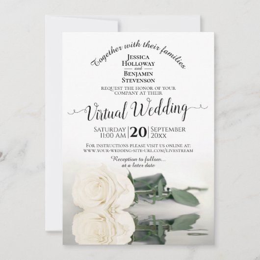 Elegant Wit Reflecterend Roos Virtual Wedding Kaart (Voorkant)